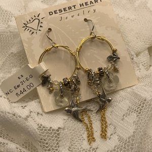 Mixed metal Earrings with charms, crystals and bird in flight